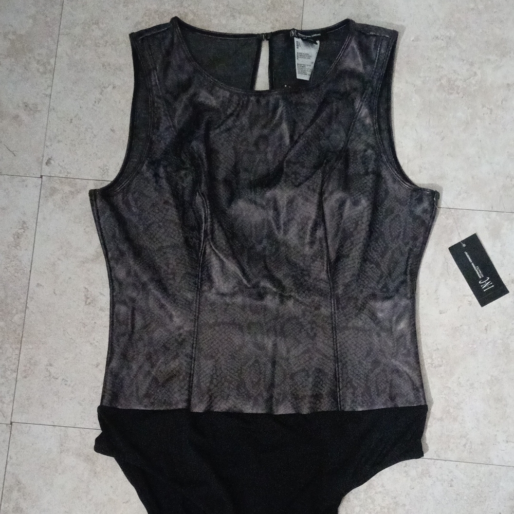 INC International Concepts Black and Gray Bodysuit